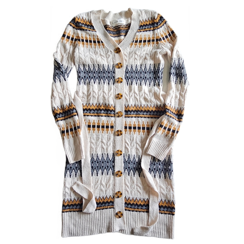Lucky Brand Fair Isle Cardigan Knit Sweater Dress Aztec Geomteric Patterned - Picture 8 of 16